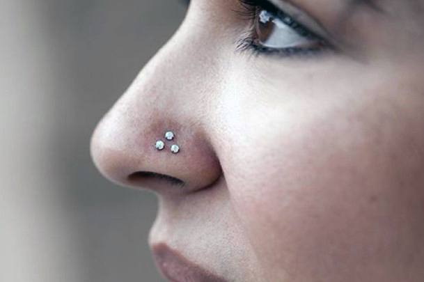 Triple Nostril Stunning Nose Piercing Inspirational Ideas For Women