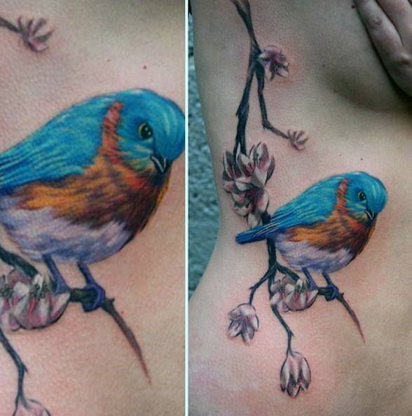 Triple Shaded Bird Tattoo Womens Torso