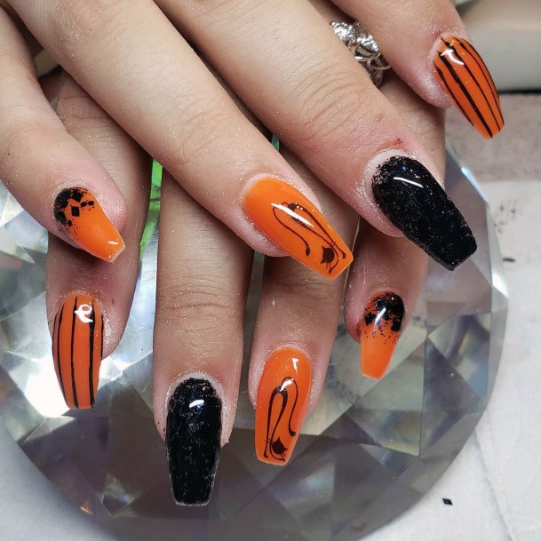 Trippy Orange And Black Nail Polish Ideas For Women