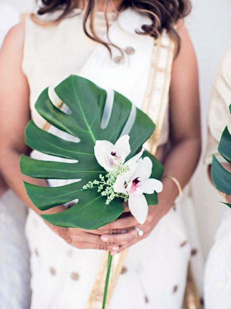 Tropical Leaf Wedding Bouquet Gorgeous White Flowers Inspiration For Bride