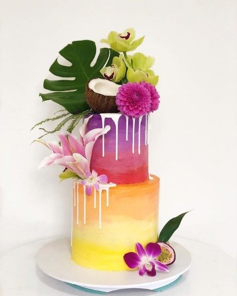 Tropical Rainbow 2 Tier Wedding Cake