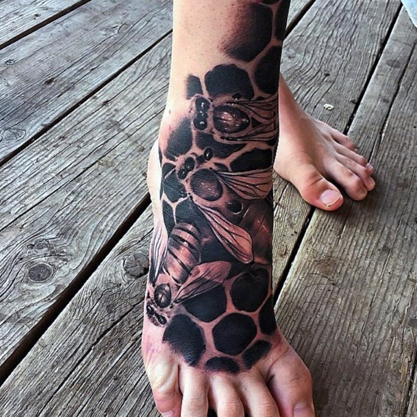 True Black Bee Tattoo Womens Legs