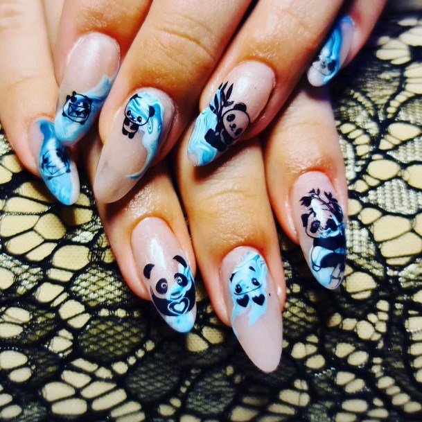 Turquoise Art And Panda Nails