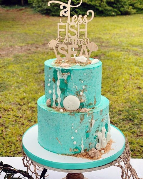 Turquoise Beach Wedding Cake For Women