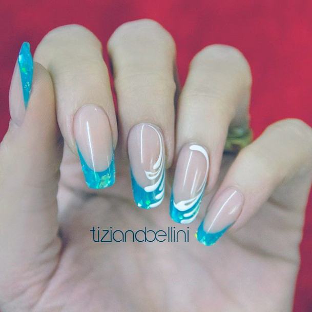 Turquoise Blue Water Tipped Nails