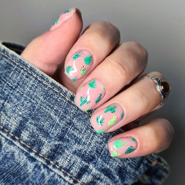 Turquoise Cactus Nails Nude Women