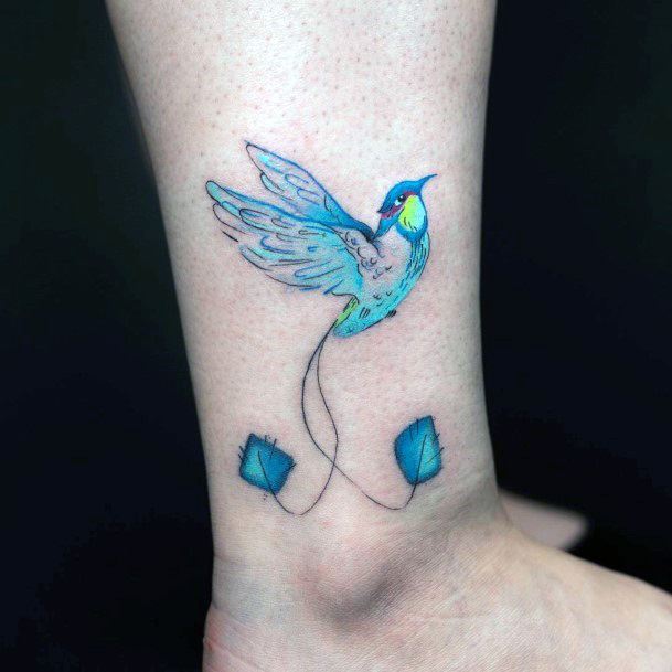 Turquoise Hummingbird Tattoo Womens Ankles