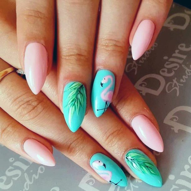 Turquoise Nails Flamingo Women