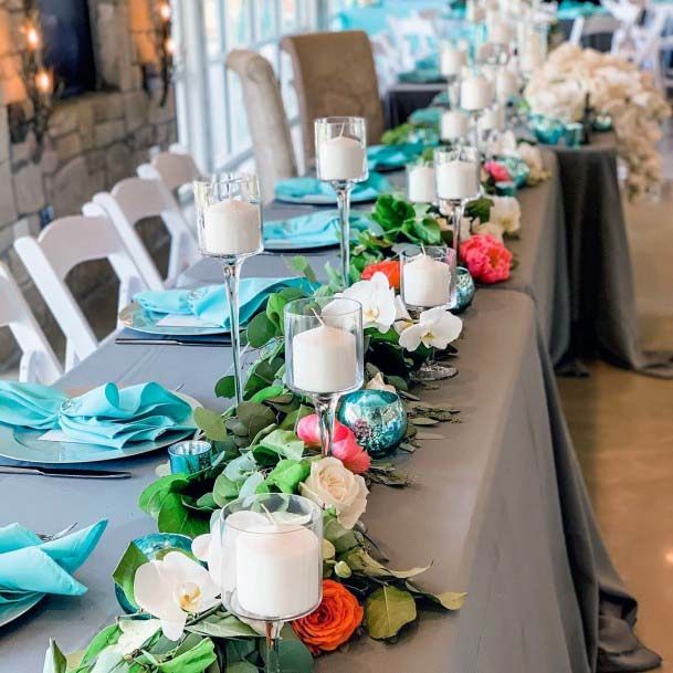 Turquoise Napkings Wedding Head Table Decor