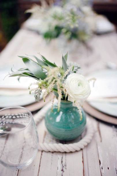 Turquoise Round Vase And Beach Wedding Flowers
