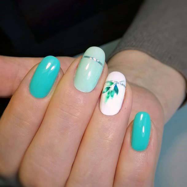 Turquoise Shaded Floral Nail Design For Women