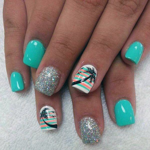 Turquoise Silver Tropical Nails Women