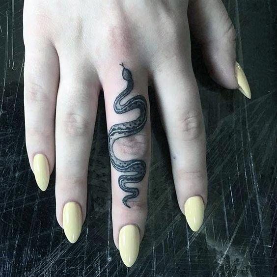 Twisted Snake Tattoo Womens Fingers