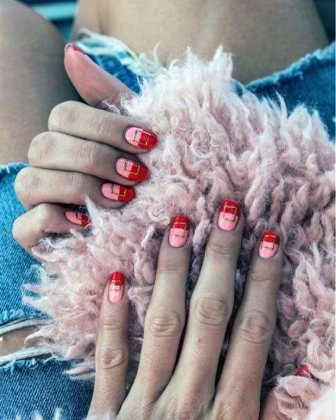 Two Colored Red And Pink Nails For Women