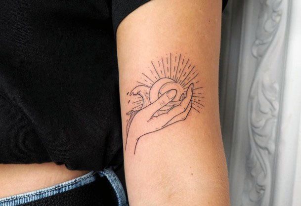 Two Sided Sun Tattoo Womens Arms