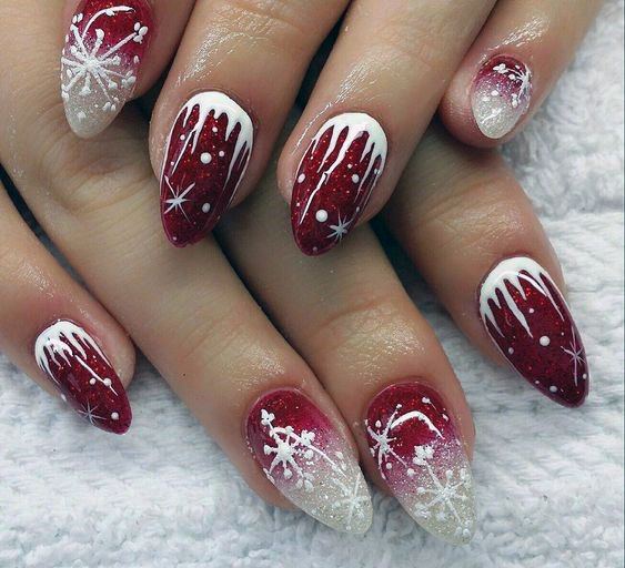 Two Toned Berry And White Snow Nails Women