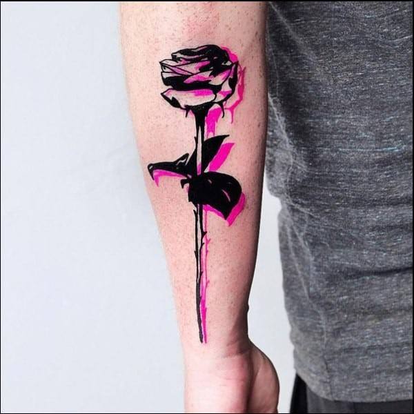 Two Toned Long Stemmed Rose Flower Tattoo Womens Arms