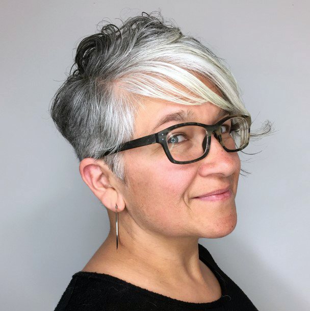 Two Toned White Grey Side Pixie Hairstyles For Women Over 50