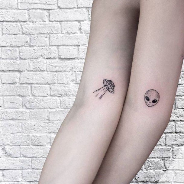 Ufo And Alien Couple Tattoo Forearms