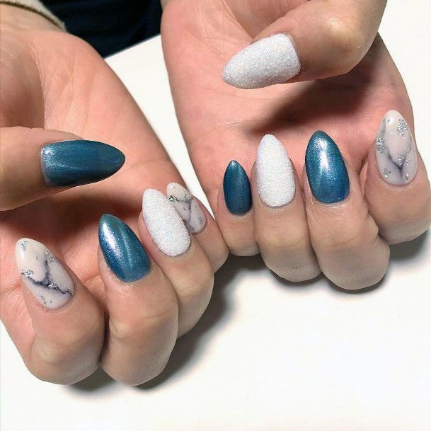 Ultramarine Blue And White Sugar Nails For Women