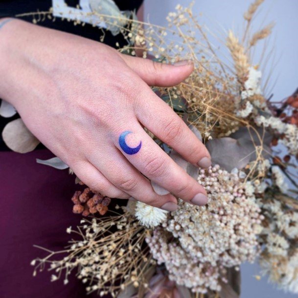 Ultramarine Blue New Moon Tattoo Womens Fingers