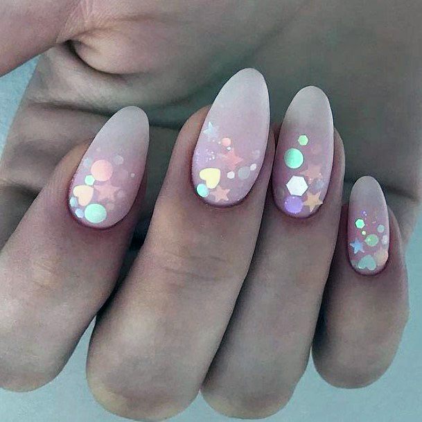 Undersea Effect Stars And Sparkles Almond Nails For Women