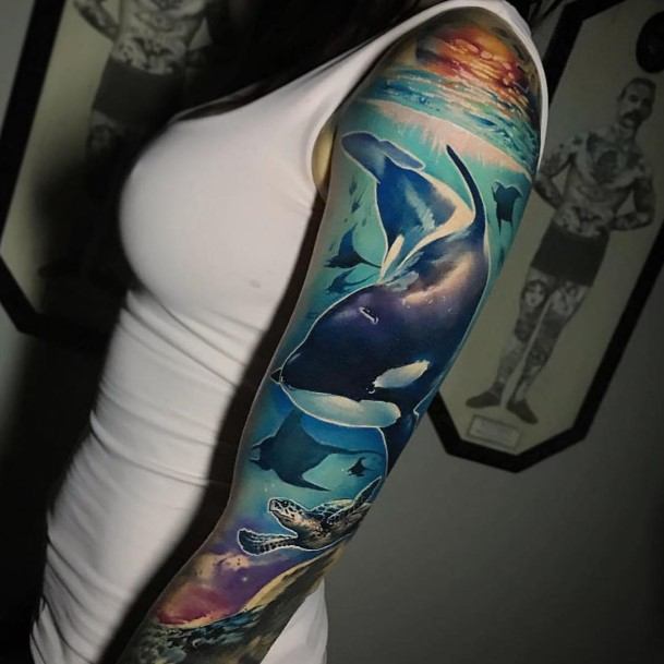 Undersea Life Whale Tattoo Womens Sleeves