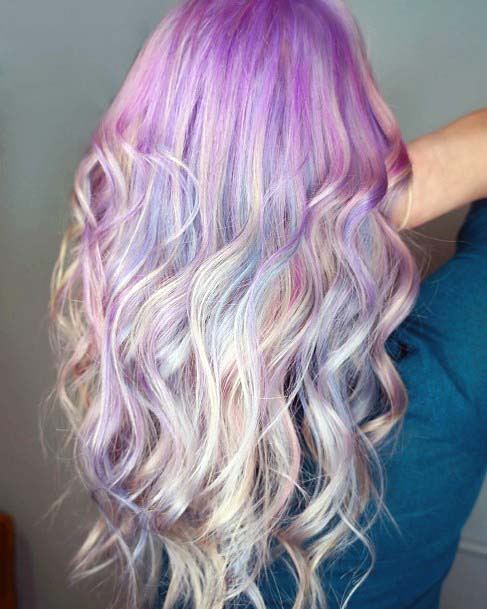 Unicorn Hair Purple Silver Pretty Long Beach Curl For Women