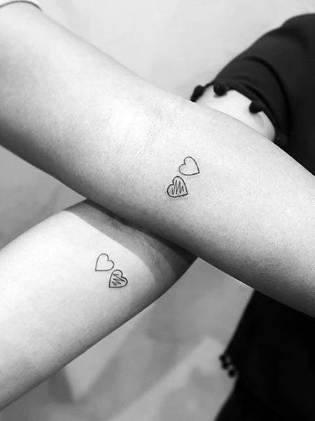 Uniform Duo Hearts Sister Tattoo Womens Forearms
