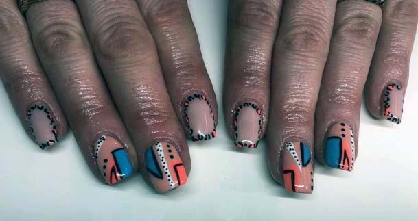 Unique Art Orange And Blue Nails For Women