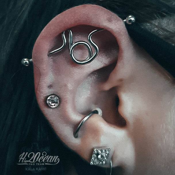 Unique Astonishing Twisted Industrial Large White Square Diamond Cool Hoop Ear Piercing Ideas For Girls