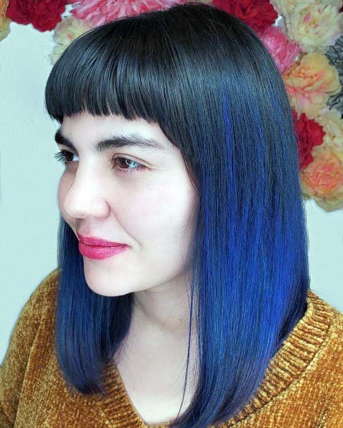 Unique Black Rooted Bright Blue Straight Ombre Womens Hairstyle Idea