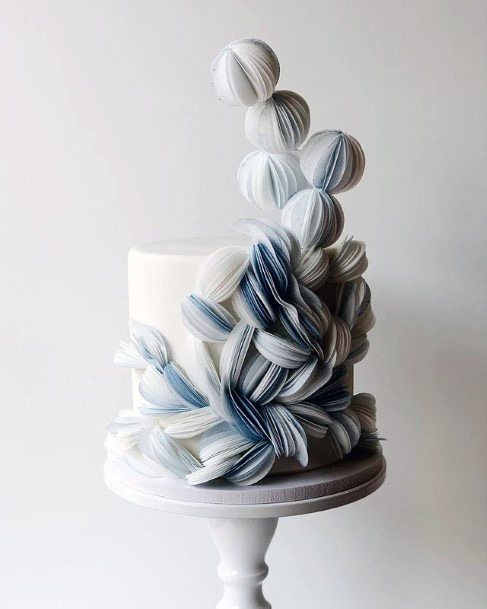 Unique Blue And White Modern Art Wedding Cake