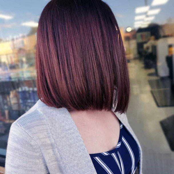 Unique Brown Violet Magenta Combined Shoulder Length Bob Womens Hairstyle