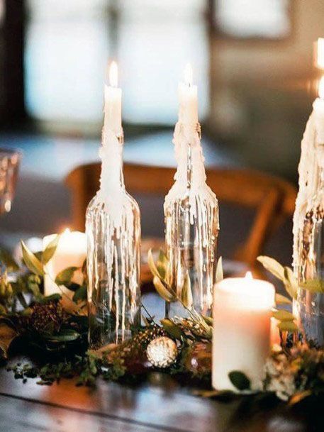 Unique Candel Lit Wedding Reception Winter Table Decoration Ideas