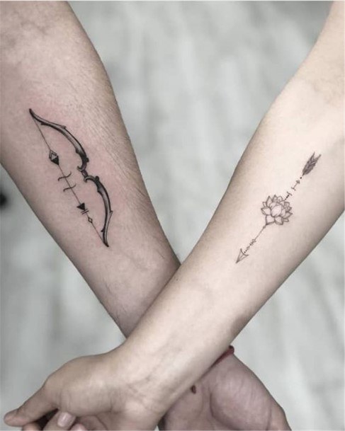 Unique Couple Tattoo Bow And Arrow