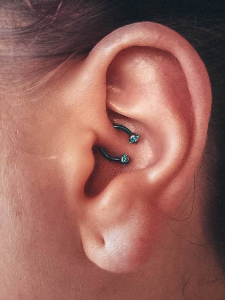 Unique Cute Black And Green Daith Ear Piercing Ideas For Women