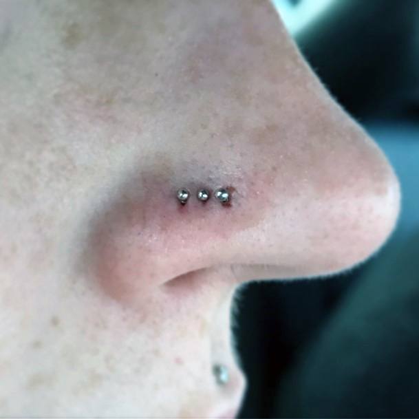 Unique Design Horizontal Triple Nostril Piercing Ideas For Girls