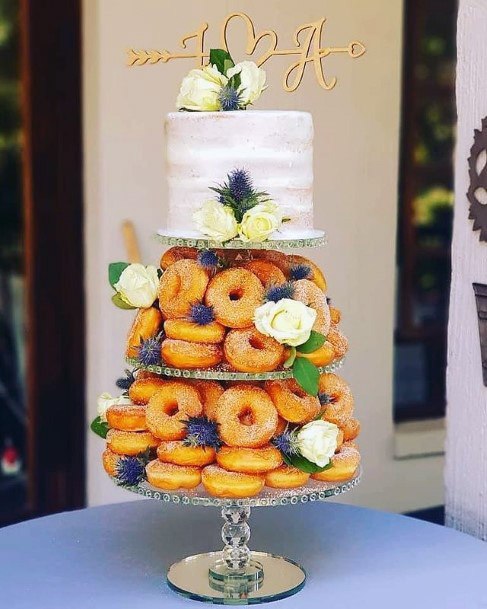 Unique Donut And White Wedding Cake