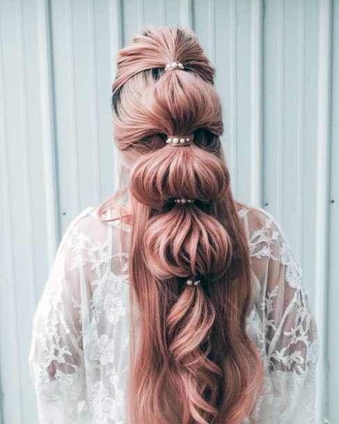 Unique Formal Hairstyle For Women Pretty Long Pink Hair Pearls