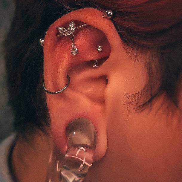 Unique Glassy Clear Guage Silver Hoop Cool Industrial Cartilage Piercing Ideas For Girls