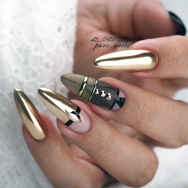 Unique Gold Mirror Nails Marvelous Design Ideas For Women