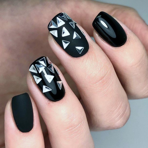 Unique Ladies Black White Elegant Triangle Nail Inspiration