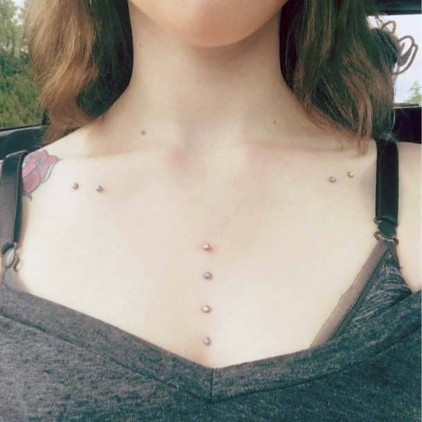 Unique Lovely Chest Dermal Body Piercing Ideas For Women