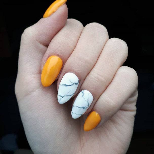 Unique Marble Yellow And White Nail Inspiration For Girls