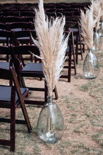 Unique Plant Bouquet Glass Vase Wedding Aisle Pew Barn Decoration Ideas