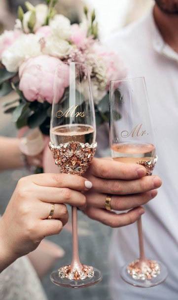 Unique Rose Gold Wedding Champagne Glasses Mr Mrs Decor