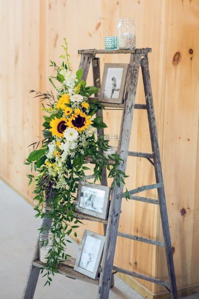 Unique Rustic Ladder Shelves Beautiful Sunflower Greenery Decoration Wedding Ideas