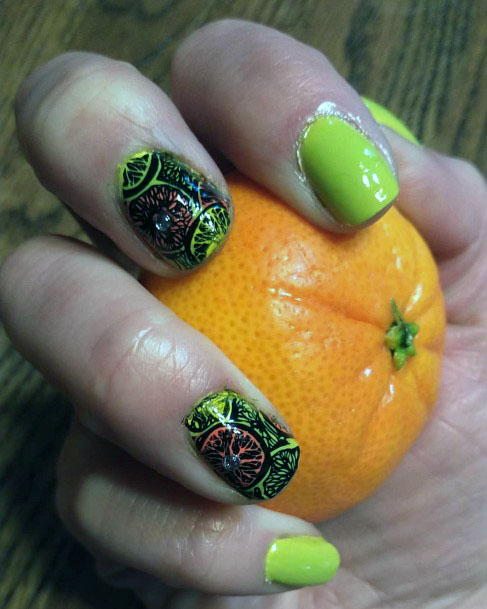 Unique Shiny Black And Yellow Citrus Nail Art Inspiration For Women