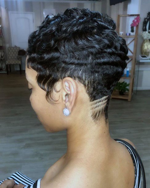 Unique Shiny Black Finger Waves Shaved Updo Womens Hairstyles